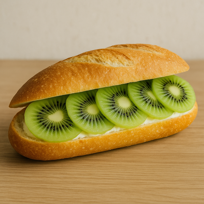 Kiwi slices on toast with cream cheese
